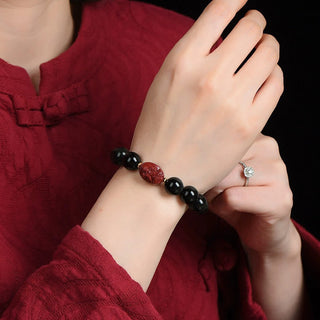 Buddha Gift Chinese Zodiac Natal Buddha Natural Black Obsidian Cinnabar Purification Bracelet