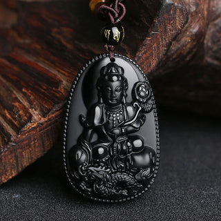Buddha Gift Chinese Zodiac Natal Buddha Natural Black Obsidian Purification Necklace Pendant