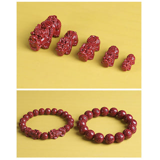 Buddha Gift Natural Double PiXiu Cinnabar Om Mani Padme Hum Wealth Luck Bead Bracelet