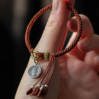 Buddha Gift Handmade 925 Sterling Silver Five Directions Gods of Wealth Luck Protection String Braid Bracelet