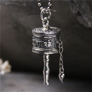 Buddha Gift 925 Sterling Silver Om Mani Padme Hum Prayer Wheel Purity Rotatable Necklace Pendant