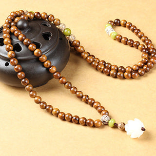 Buddha Gift Tibetan Rosewood Lotus Mala Protection Calm Necklace Bracelet