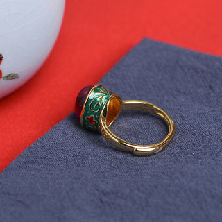 Buddha Gift 925 Sterling Silver Red Corundum Courage Ring
