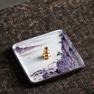 Buddha Gift Mountain Lake Flower Leaf Healing Ceramic Plate Tray Stick Incense Burner Decoration