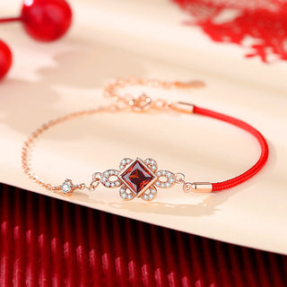 Buddha Gift 925 Sterling Silver Chinese Knotting Red Zircon Wealth Necklace Pendant Bracelet Earrings Set
