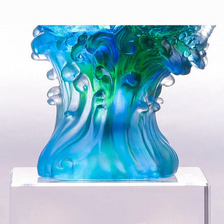 Buddha Gift Handmade Azure Dragon Liuli Crystal Art Piece Success Protection Home Office Decoration