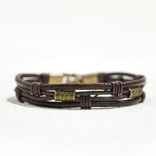 Buddha Gift Vintage Leather Wrist Band Brown Rope Layered Bracelet Bangle