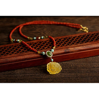Buddha Gift 925 Sterling Silver Natural Red Agate Amber Peony Confidence Charm Necklace Pendant
