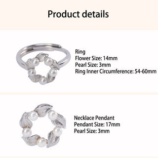 Buddha Gift 925 Sterling Silver Pearl Leaf Design Healing Wisdom Necklace Pendant Ring Earrings Set