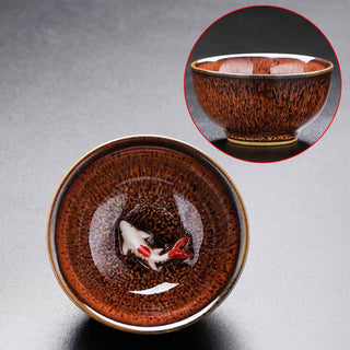 Buddha Gift Small Koi Fish Kiln Change Chinese Jianzhan Ceramic Teacup Kung Fu Tea Cup 60ml