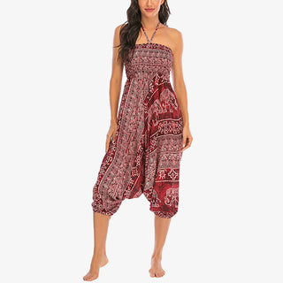 Buddha Gift Two Style Wear Elephant Pattern Loose Smocked Harem Trousers Jumpsuit Women's Yoga Pants