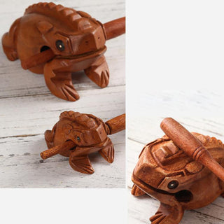Buddha Gift Handcrafted FengShui Wealth Luck Frog Mini Wooden Croaking Frog Guiro Decoration
