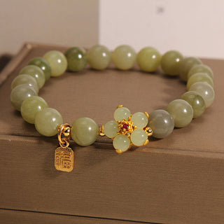 Buddha Gift Green Jade Flower Fu Character Charm Luck Bracelet