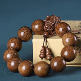 Buddha Gift Rosewood Green Sandalwood Small Leaf Red Sandalwood Dragon Carved Protection Bracelet