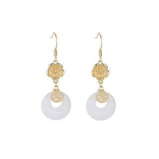 Buddha Gift FengShui White Jade Blessing Drop Earrings