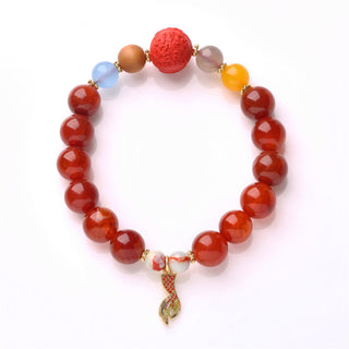Buddha Gift Natural Red Agate Peace Talisman Fu Character Dragon Tail Confidence Charm Bracelet