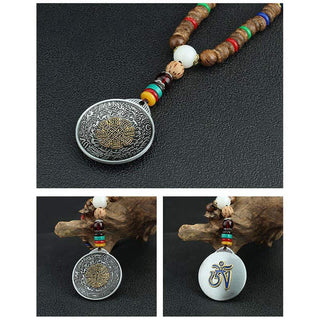 Buddha Gift Tibetan Om Mani Padme Hum Prayer Wheel Rotation Vajra Wood Necklace Pendant