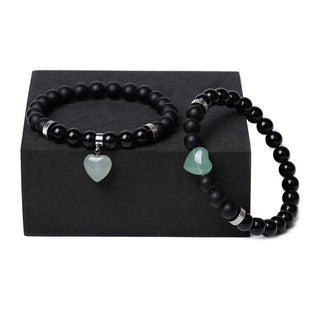 Buddha Gift 2Pcs Black Onyx Crystal Stone Love Heart Protection Support Couple Bracelet