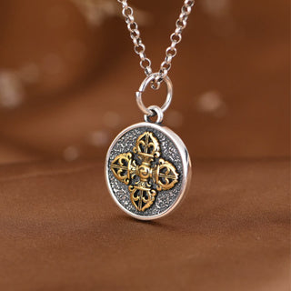 Buddha Gift 925 Sterling Silver Double Dorje Vajra Blessing Necklace Pendant