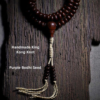 Buddha Gift Natural Tibet 108 Mala Beads Purple Bodhi Seed Three-eyed Dzi Bead Copper Dorje Harmony Bracelet