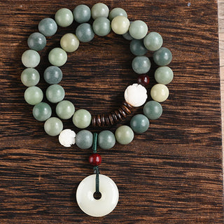 Buddha Gift Cyan Bodhi Seed Lotus Jade Peace Buckle Wisdom Double Wrap Bracelet