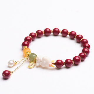 Buddha Gift Year of the Rabbit Cinnabar Hetian Jade Bunny Beaded Blessing Bracelet