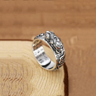 Buddha Gift Tibetan 990 Sterling Silver Om Mani Padme Hum PiXiu Dorje Vajra Heart Sutra Engraved Wealth Ring