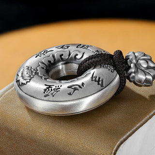 Buddha Gift 999 Sterling Silver Heart Sutra Lotus Peace Buckle Necklace Pendant