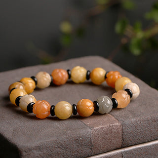 Buddha Gift Golden Silk Jade Lotus Wealth Luck Bracelet