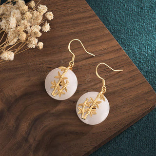 Buddha Gift FengShui White Jade Fortune Earrings
