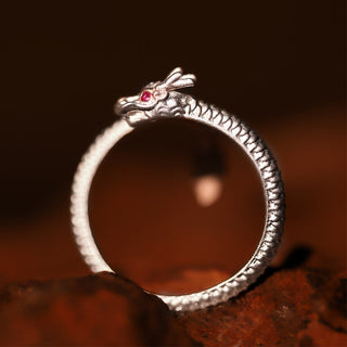 Buddha Gift 925 Sterling Silver Vintage Year of the Dragon Luck Protection Strength Adjustable Ring