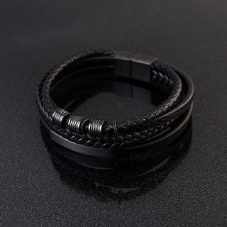 Buddha Gift Leather Multi-Layer Titanium Steel Balance Braided Magnetic Buckle Bracelet