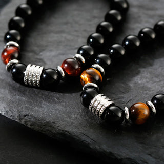 Buddha Gift Natural Black Obsidian Tiger Eye Strength Fulfillment Bracelet