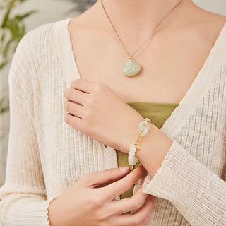 Buddha Gift Natural Hetian Jade Bead Double Peace Buckle Fu Character Abundance Braided Bracelet