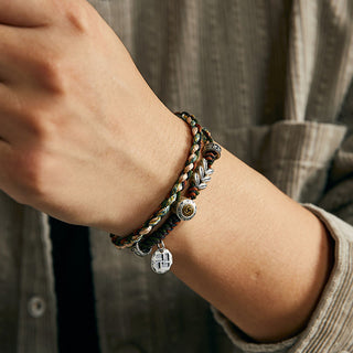 Buddha Gift 925 Sterling Silver Swastika Wheat Pattern Handmade Luck Bracelet