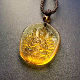 Buddha Gift Chinese Zodiac Natal Buddha Blessing Liuli Crystal Compassion Necklace Pendant