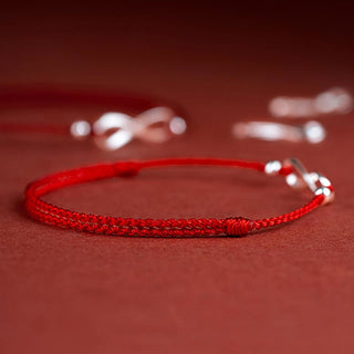 Buddha Gift 925 Sterling Silver Endless Knot Protection Luck Red String Bracelet Anklet