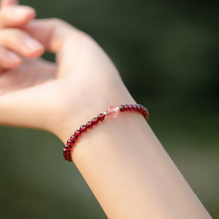 Buddha Gift Natural Garnet Strawberry Quartz Calm Bracelet