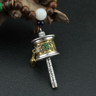 Buddha Gift Tibetan Om Mani Padme Hum Prayer Wheel Rotation Vajra Wood Necklace Pendant