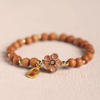 Buddha Gift Natural Sandalwood Peach Blossom Small Leaf Red Sandalwood Ruyi Charm Protection Bracelet