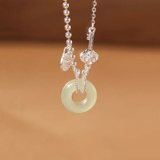 Buddha Gift 925 Sterling Silver Hetian Jade Peace Buckle Fu Character Luck Chain Bracelet