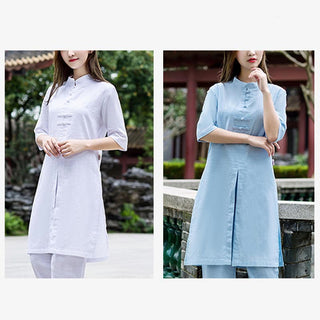 Buddha Gift 2Pcs Half Sleeve Shirt Top Pants Meditation Zen Tai Chi Linen Clothing Women's Set