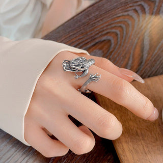 Buddha Gift Vintage 925 Sterling Silver Year Of The Dragon Design Luck Metal Ring