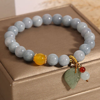 Buddha Gift Aquamarine Jade Leaf Healing Charm Bracelet
