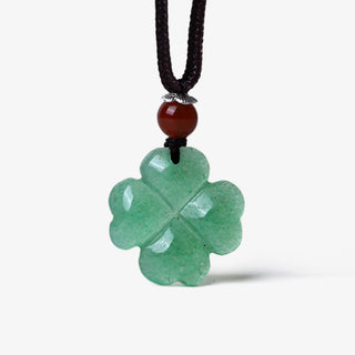 Buddha Gift 925 Sterling Silver Green Aventurine Four Leaf Clover Luck Leather Rope Necklace Pendant