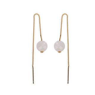 Buddha Gift 925 Sterling Silver White Jade Beaded Happiness Drop Earrings