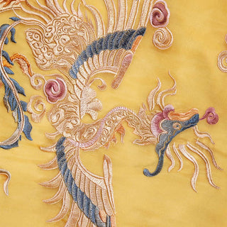 Buddha Gift 100% Mulberry Silk Organza Dress Embroidered Yellow Phoenix Qipao Cheongsam Dress