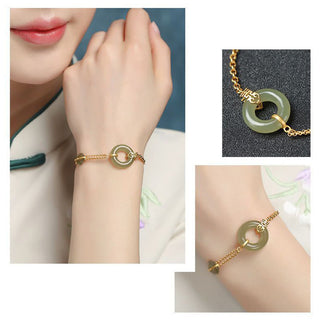 Buddha Gift Round Jade Peace Buckle Gourd Fu Character Auspicious Prosperity Chain Bracelet