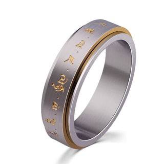 Buddha Gift Mantra Titanium Steel Balance Rotatable Ring