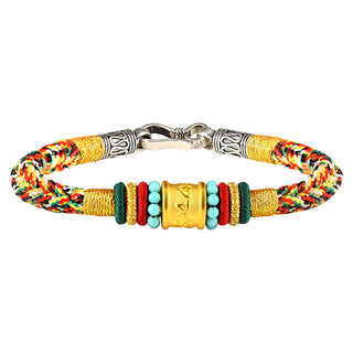 Buddha Gift Tibet 999 Gold Om Mani Padme Hum Handmade Eight Thread Peace Knot Luck Bracelet